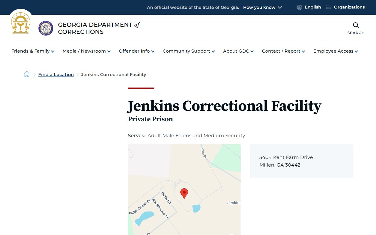 Jenkins Correctional Facility inmate lookup GDC source